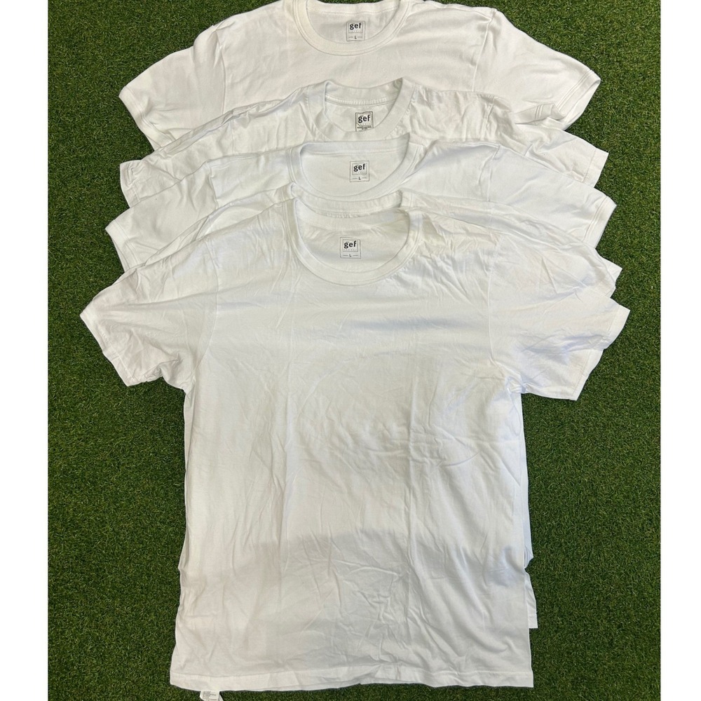 Gef France Mens White Crewneck T-Shirt 4-Pack Size L Short Sleeve Premium Tee